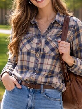 BKE Buckle Plaid Flannel Shirt S Cozy Brushed Knit Western Cottage